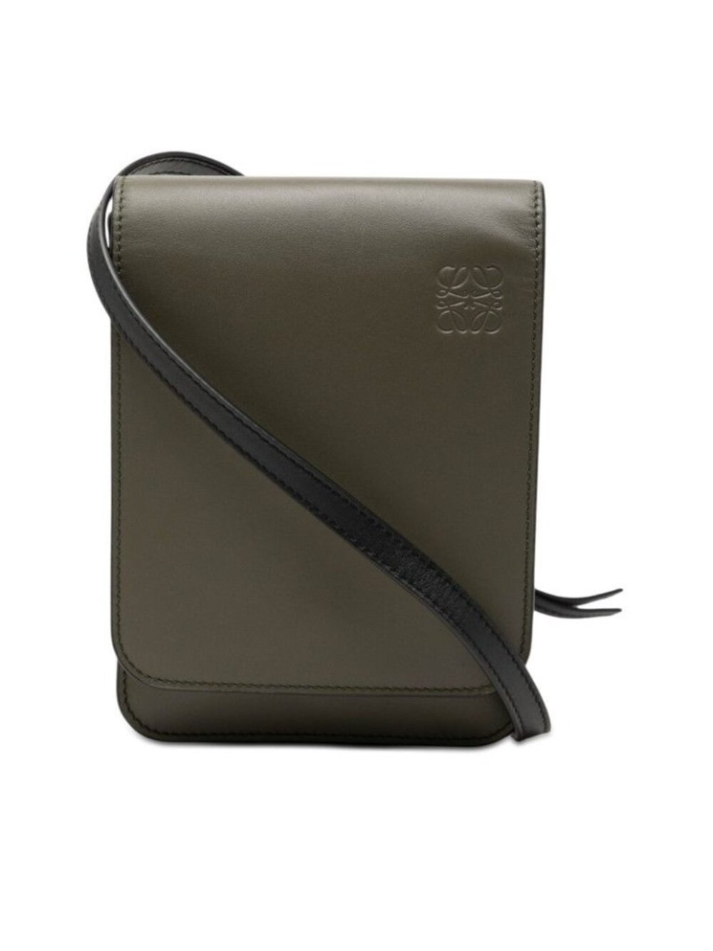Loewe Anagram Gusset Flat Shoulder Bag Khaki Green Black Leather